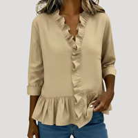 Malena | Damen Rüschen Langarm Bluse – Khaki