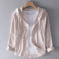 Malia | Lockere Leinenbluse mit Kapuze – Beige