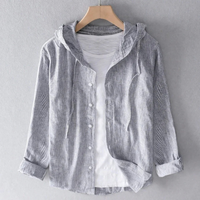 Malia | Lockere Leinenbluse mit Kapuze – Grau