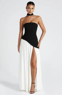 Rynellea - Elegantes trägerloses Abendkleid – Schwarz/Weiß