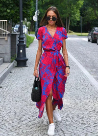 Sarina - Blumiges Sommerkleid – Rot Blau