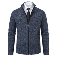 Malte | Herren Thermo Strickjacke mit Stehkragen – 6601 Blaugrau