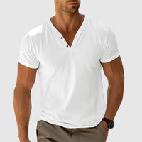 RONALD - STRICK-T-SHIRT MIT KNÖPFEN – Weiß