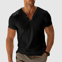 RONALD - STRICK-T-SHIRT MIT KNÖPFEN – Schwarz