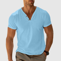 RONALD - STRICK-T-SHIRT MIT KNÖPFEN – Blau
