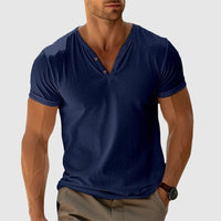 RONALD - STRICK-T-SHIRT MIT KNÖPFEN – Dunkelblau