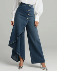 Margarete | Damen Wickelhose mit breitem Bein – Blau