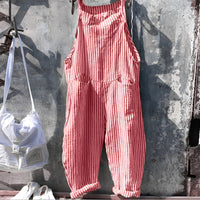 Marike | Damen Gestreifte Weite Latzhose mit Taschen – Rot