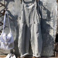 Marike | Damen Gestreifte Weite Latzhose mit Taschen – Grau