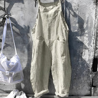 Marike | Damen Gestreifte Weite Latzhose mit Taschen – Grün