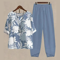 Lisanne | Damen Zweiteiler Set Schmetterlingsprint Hose – Hellblau