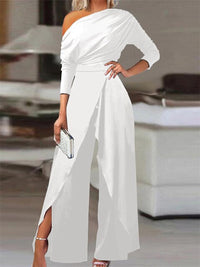 Marlena | Damen Schulterfreier Wide Leg Jumpsuit – Weiß