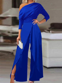 Marlena | Damen Schulterfreier Wide Leg Jumpsuit – Blau
