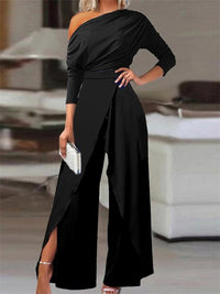 Marlena | Damen Schulterfreier Wide Leg Jumpsuit – Schwarz