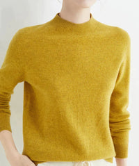 Marlene | Damen Weicher Stehkragen Kashmirpullover – Gelb
