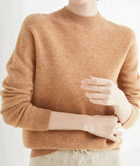 Marlene | Damen Weicher Stehkragen Kashmirpullover – Hellbraun