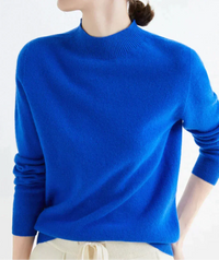 Marlene | Damen Weicher Stehkragen Kashmirpullover – Blau