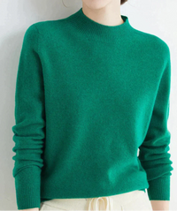 Marlene | Damen Weicher Stehkragen Kashmirpullover – Dunkelgrün