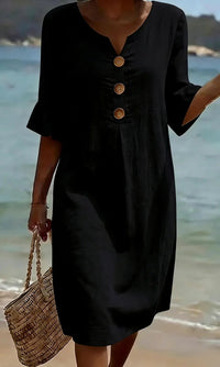 Marlene | Midikleid mit Holzknöpfen und Rüschenärmeln – Schwarz