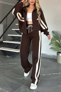 Marlies | Damen Trainingsanzug Set Reißverschluss Jacke Hose – Braun