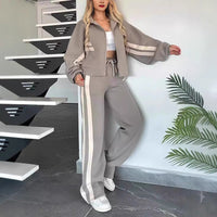 Marlies | Damen Trainingsanzug Set Reißverschluss Jacke Hose – Grau