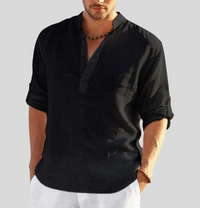 Martin | Herren Langarm Sommer Knopf Hemd – Schwarz