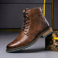 Mateo | Herren Zweifarbige Leder Stiefel – Doppelbraun