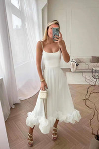 Mathilda | Zartes Spaghettiträger Rüschen Kleid – Weiß