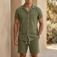 Matthias | Herren Sommer Set Kurzarmhemd und Shorts – Dunkelgrün