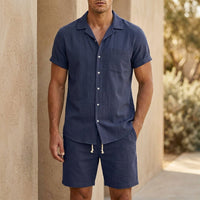 Matthias | Herren Sommer Set Kurzarmhemd und Shorts – Dunkelblau