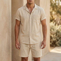 Matthias | Herren Sommer Set Kurzarmhemd und Shorts – Beige