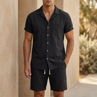 Matthias | Herren Sommer Set Kurzarmhemd und Shorts – Schwarz
