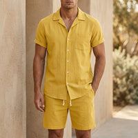 Matthias | Herren Sommer Set Kurzarmhemd und Shorts – Gelb