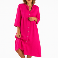 Sommerkleid für Damen – Luftiges langes Hemdblusenkleid – Rosa