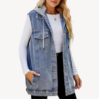 Maya | Lässige Jeansweste mit Kapuze – Blau