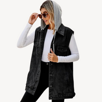 Maya | Lässige Jeansweste mit Kapuze – Schwarz
