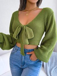 Caudalie Sommerpullover | Leichter Pullover mit Schleife und V-Ausschnitt für Damen – Grün