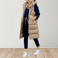 Mia | Elegante Lange Longweste – Kaki