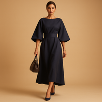 Damen Midikleid | Taillenbanddetail für den täglichen Gebrauch – Marine