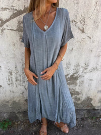 Kathy | Midi-Kleid mit V-Ausschnitt – Grau