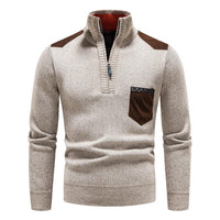 Pullover Herren Mit Reißverschluss | Zipper Design Mit Brusttasche – Beige