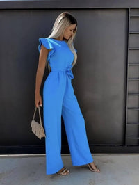 Milena | Damen Overall mit Gürtel und Flügelärmel – Blau