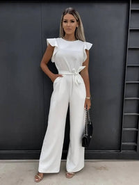 Milena | Damen Overall mit Gürtel und Flügelärmel – Weiß