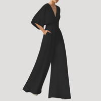 Mirka | Damen Jumpsuit Weites Bein V-Ausschnitt – Schwarz