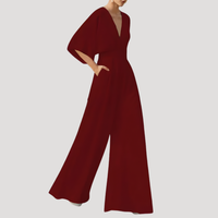 Mirka | Damen Jumpsuit Weites Bein V-Ausschnitt – Dunkelrot