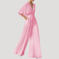 Mirka | Damen Jumpsuit Weites Bein V-Ausschnitt – Rosa