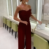 Modischer Pelz- Jumpsuit für Damen | Eleganter – Rot