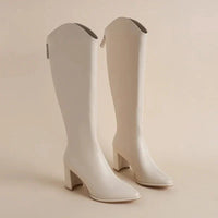 Kniehohe Damenstiefel Mit Spitzer Spitze | Bequem – Beige