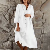 Priscilla | Schickes Midikleid mit Knopfleiste für Frauen – Weiß