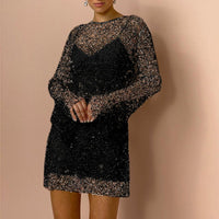 Avaline Durchsichtiges Kleid mit Pailletten – Schwarz